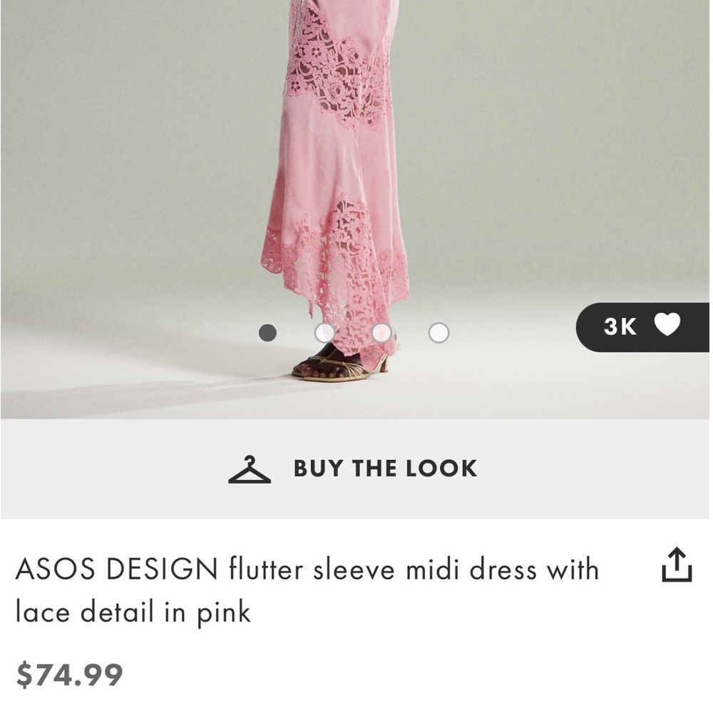 ASOS DESIGN flutter sleeve midi dress with lace detail in pink - Picture 3 of 4